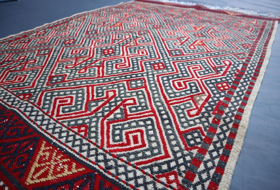 2.9x4.2 Ft TURKISH KILIM RUG/ Multicolor Kilim Rug/ Handmade Wool Rug ...