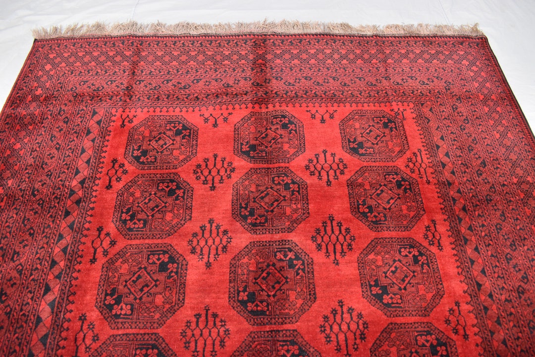 7x9 Red Ersari Area Rug - Afghan Hand Knotted Veg Dyes Wool Oriental ...