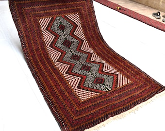 2.11x4.9 Ft Afghan Baluchi Rug/ 100% Wool Handmade Area Rug/ Ethnic Turkmen Baluchi Rug/ Oriental Geometric Rug/ Bedroom/ Rug/ Kitchen Rug