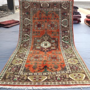 4.4x7.6 Ft Antique Turkmen Rug, Handmade Wool Rug, Afghan Vintage Rug, Oriental Geometric Rug, Turkmen Tribal Area Rug, Bedroom Rug 4x7 Ft
