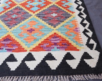 3 x 9 fot turkmensk löparmatta, naturfärgad afghansk handgjord löparmatta i 100 % ull, traditionell geometrisk plattvävd kelimmatta - halllöpare