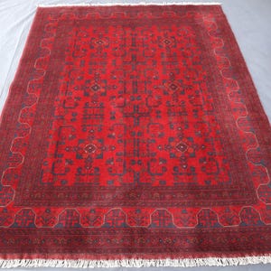 Red Bokhara Rug 4x7 Ft/ Afghan Handmade High Pile Wool rug/ Khal Muhammadi design Oriental Area Rug/ Rug for Bedroom Office/ Afghan Red Rugs