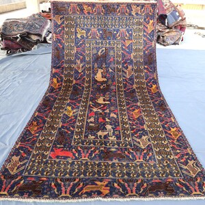 4x8 Ft Navy Blue Baluchi Pictorial Rug - Afghan Hand knotted Wool Rug - Oriental Rug - Rugs for living room - rugs for Bedroom  Bohemian Rug