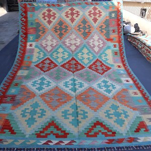 7x10 Ft Afghan Kilim Rug - Flatweave Handmade Wool Natural Rug - Vegetable dyes Rug - Geometric Turkmen Oriental Rug - Bedroom Rug - 7x10 Ft