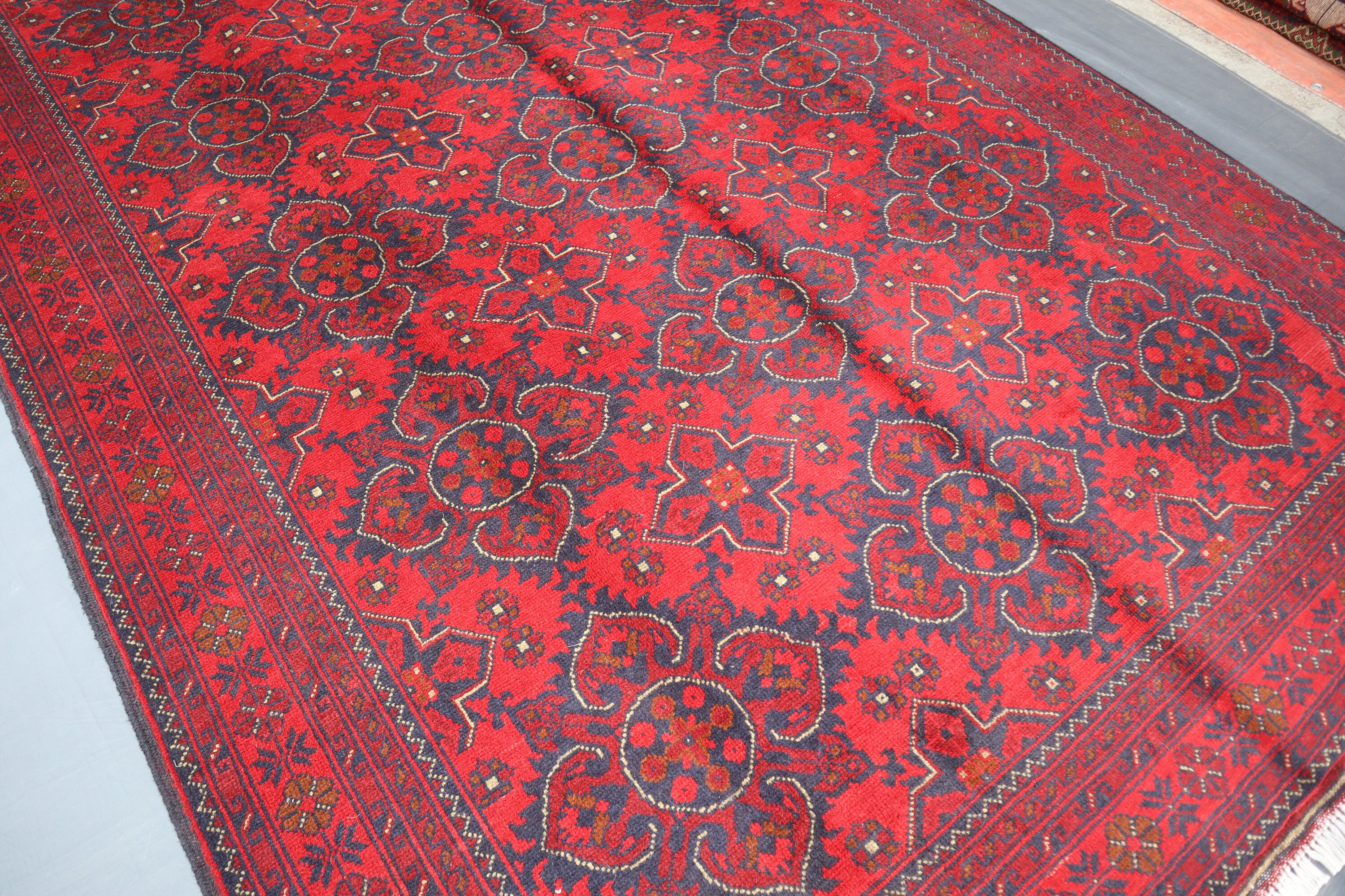 Turkmen Bukhara rug 6x8 Ft "170x240 cm" Afghan Handmade High Pile Wool rug/ Khal Muhammadi design/ Oriental Area Rug/ Rug for Bedroom Office