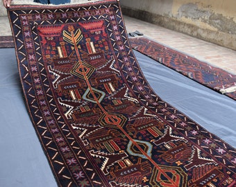 4x7 Ft Vintage Pictorial Rug, Afghan Handmade Fine Quality High Pile Rug, Oriental Walls Turkmen Art Rug, Bedroom Rug, Rugs For Living Room,