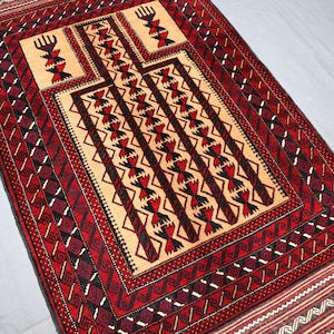 2.11x4.11 Ft Handmade Vintage Prayer Rug/ Afghan Area rug/ Soft Pile Wool Fine Prayer Rug/ Turkmen Tribal Rug/ Oriental Muslim Prayer/ Rugs