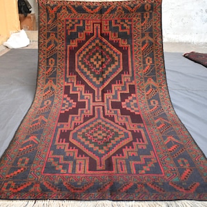 4x7 Ft Vintage rug, Afghan Antique Rug, High Pile Soft Wool rug, Turkmen Hand-knotted Rug, Tribal Balochi Carpet, Wall Hanging Rug, 4x7 Rug
