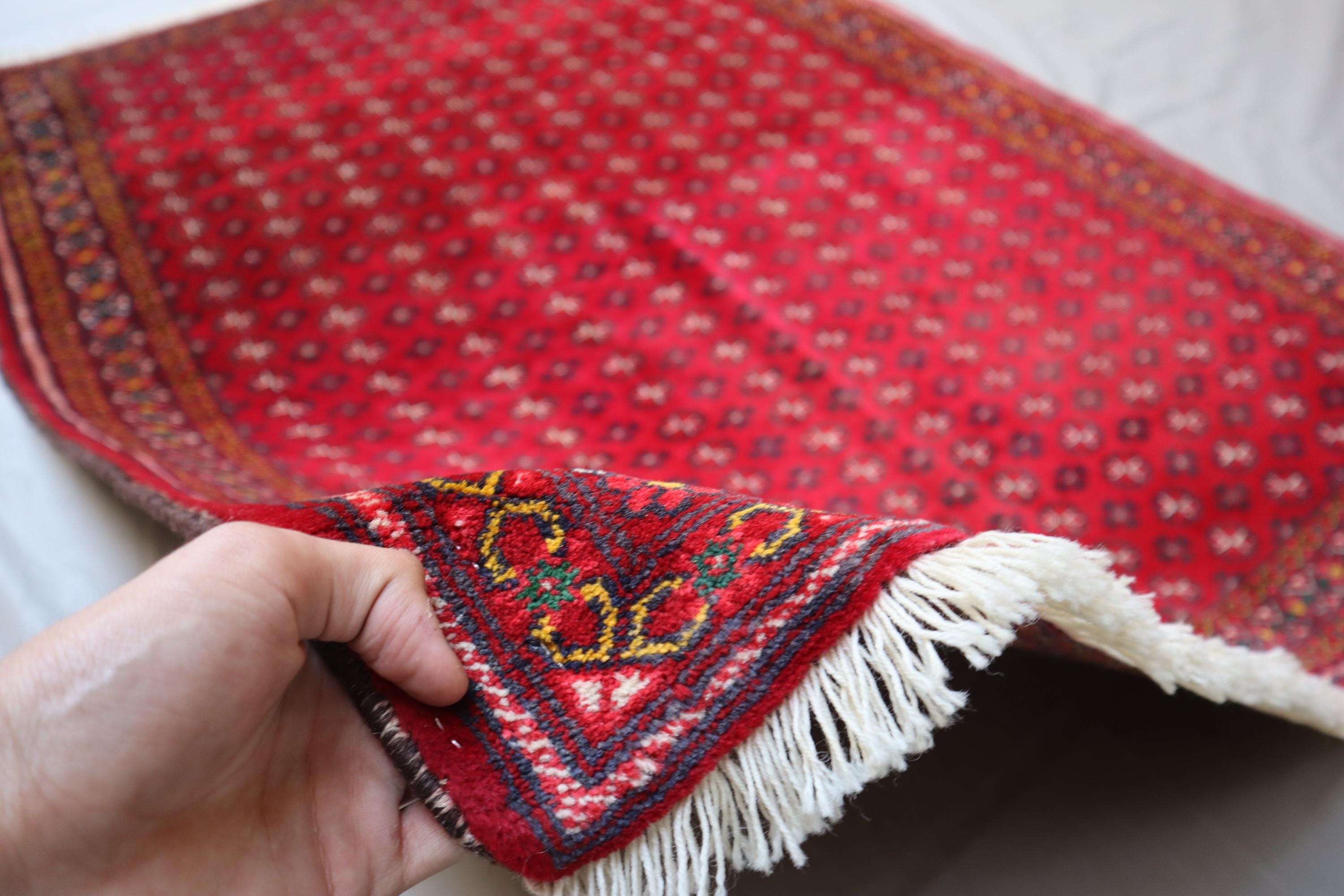 4.2x5.6フィートのヴィンテージアフガンレッドバルーチウールラグ