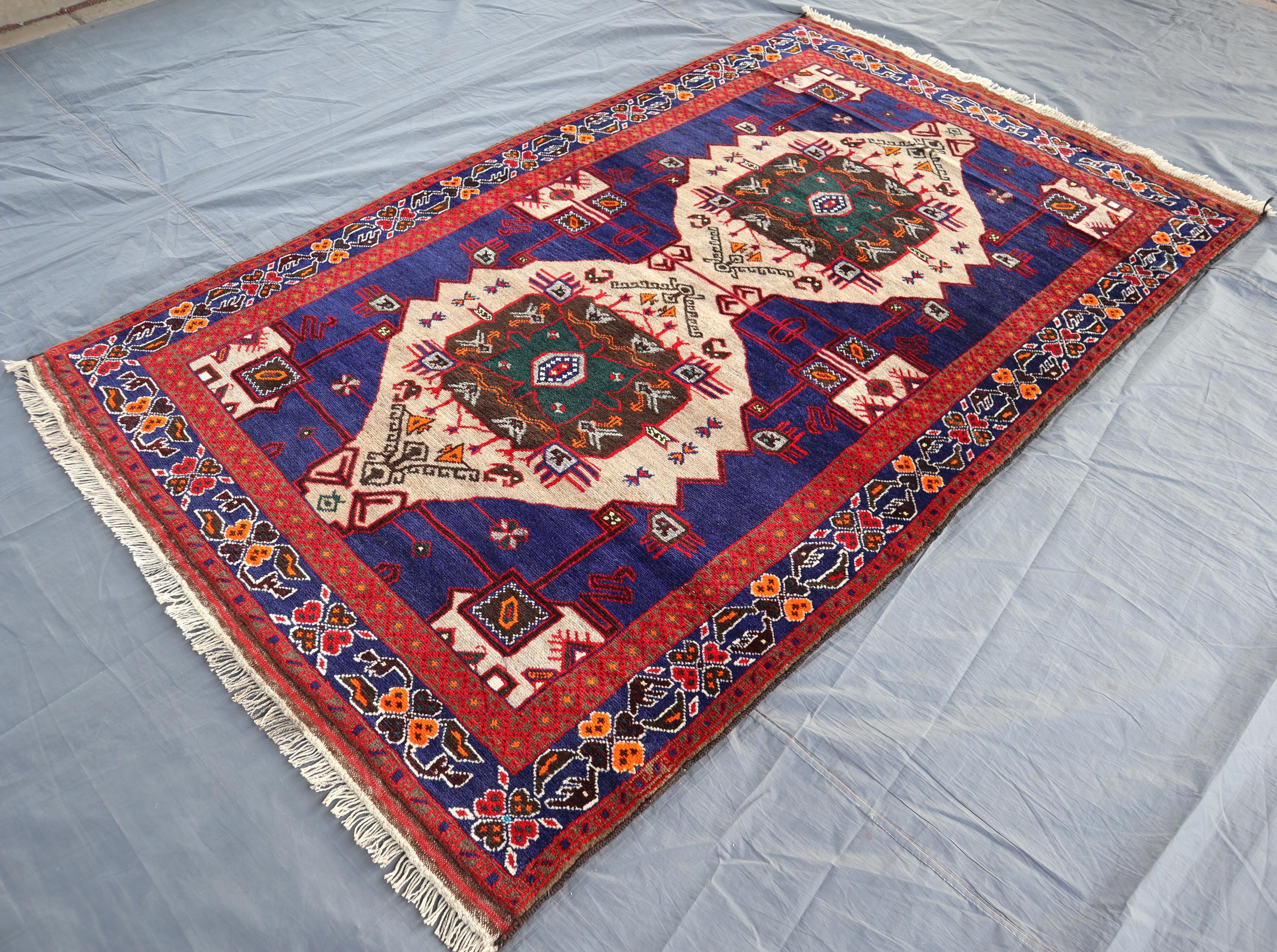 Antique Baluchi Rug 4.6x7.7 Ft, Geometric Area Rug, Afghan