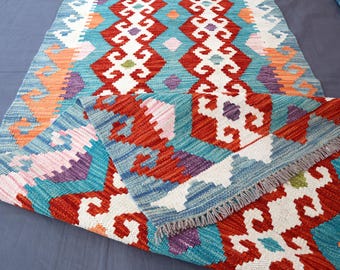 2.8x9.6 Ft Multicolor Kilim Runner Rug - Afghan Handwoven Veg Dyes Rug - Flat weave Wool Rug - Bedroom Rug - Kitchen Runner - Hallway rug