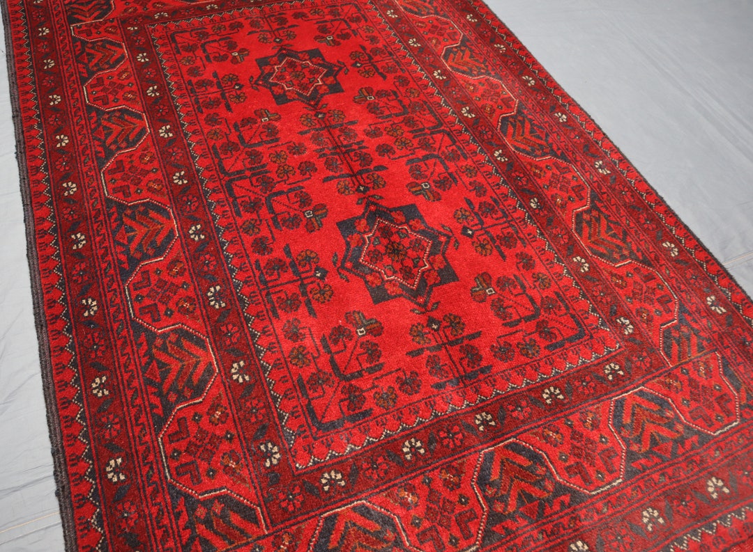 Afghan Bukhara Rug/ 3x5 Rug/ Afghan Handmade High Pile Wool Rug ...