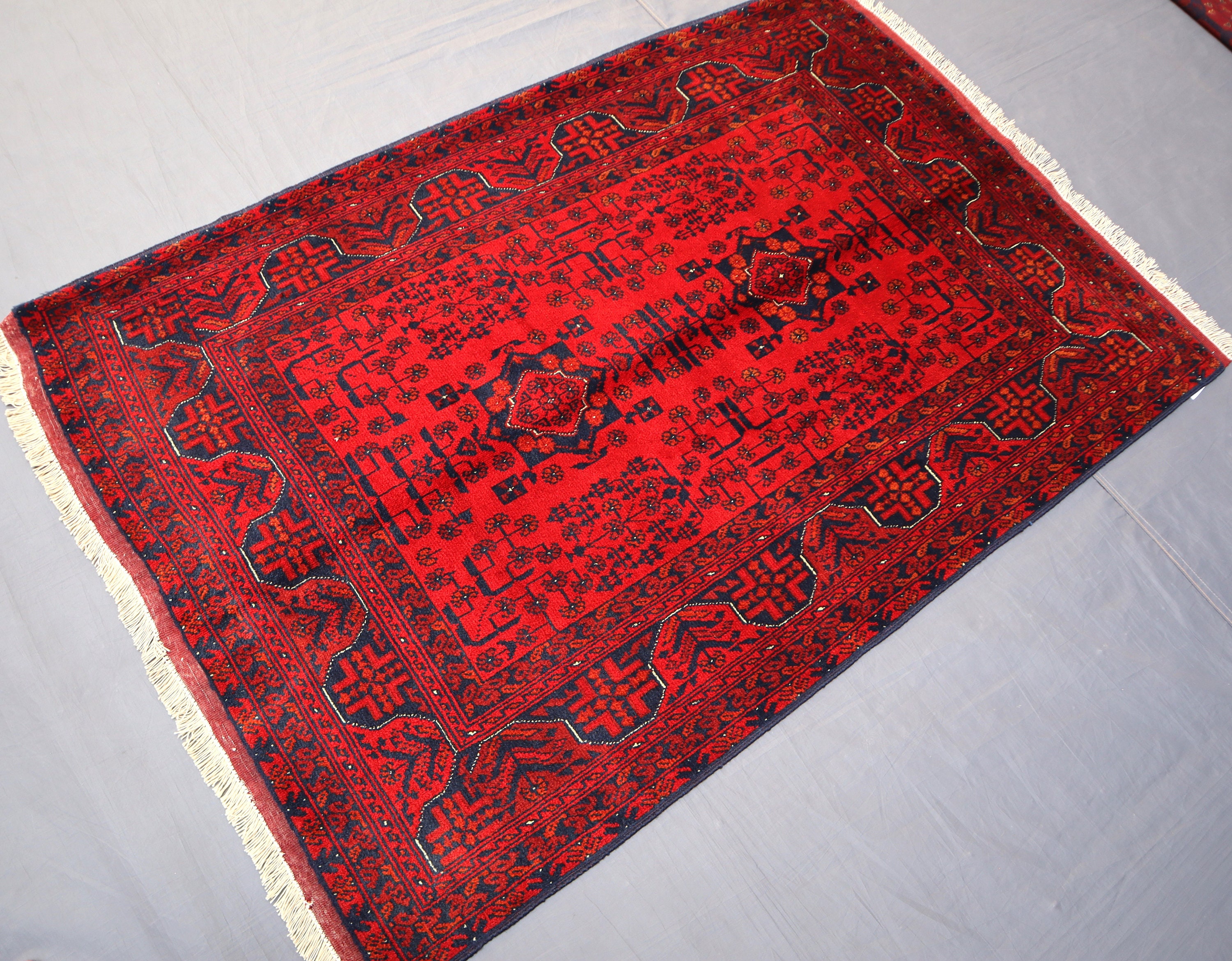 AFGHAN RED RUG 3x5 Ft I Oriental Turkoman Bokhara Rug I Afghan Handmade ...