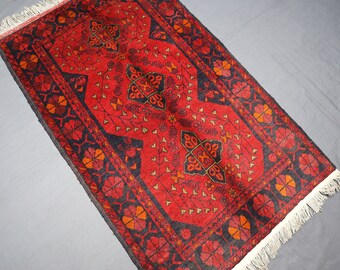 3x4 Ft AFGHAN Teppich, HANDGEMACHTE WOLLE, Orientteppich, Authentisch Turkman Roter Teppich Für Wohnzimmer, Khal mohammedi Teppich, Geometrischer Boho Teppich