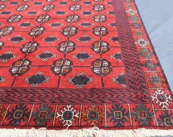 Tapis afghan baloutche, 3,10 x 5,7 pieds fait main afghane en laine, tapis baloutche vintage, tapis oriental turkmène Boukhara, tapis de salon, tapis 4 x 6