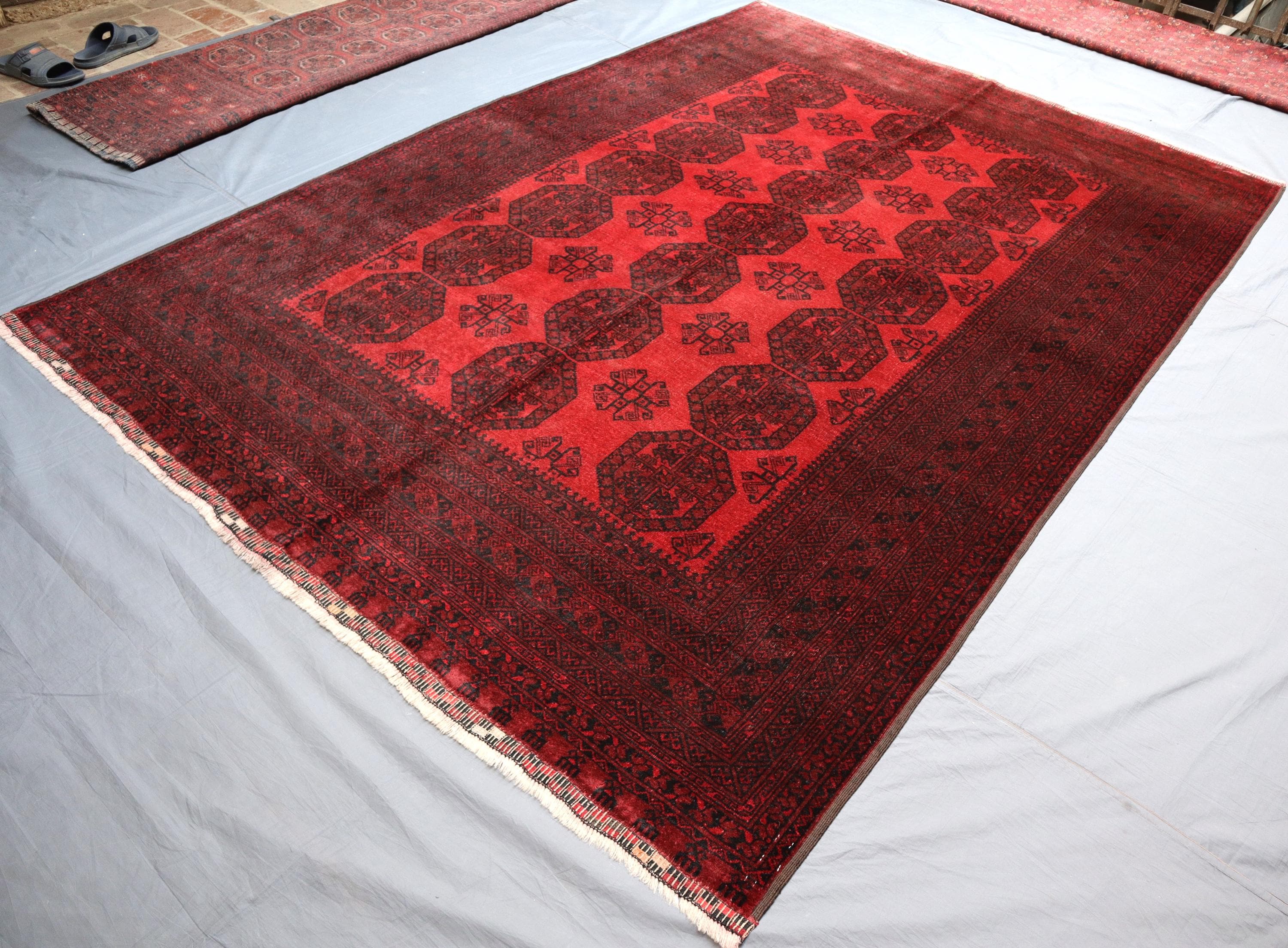 ビンテージラグ　伝統的　ウールラグ　アフガニスタン ウォッシュ加工を施したヴィンテージ アフガニスタン ウール ラグ