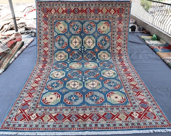 Alfombra turcomana hecha a mano de 2,1 x 3 m, alfombra de lana con diseño de elefante, alfombra única, alfombra tribal turcomana, alfombra para dormitorio, alfombra de oficina, alfombra bohemia