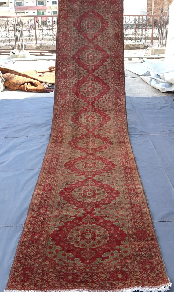 3 Meter Geometrischer Teppichläufer - Antiker turkmenischer Buchara Teppich - Teppich Läufer - Teppich Läufer - Teppich Läufer