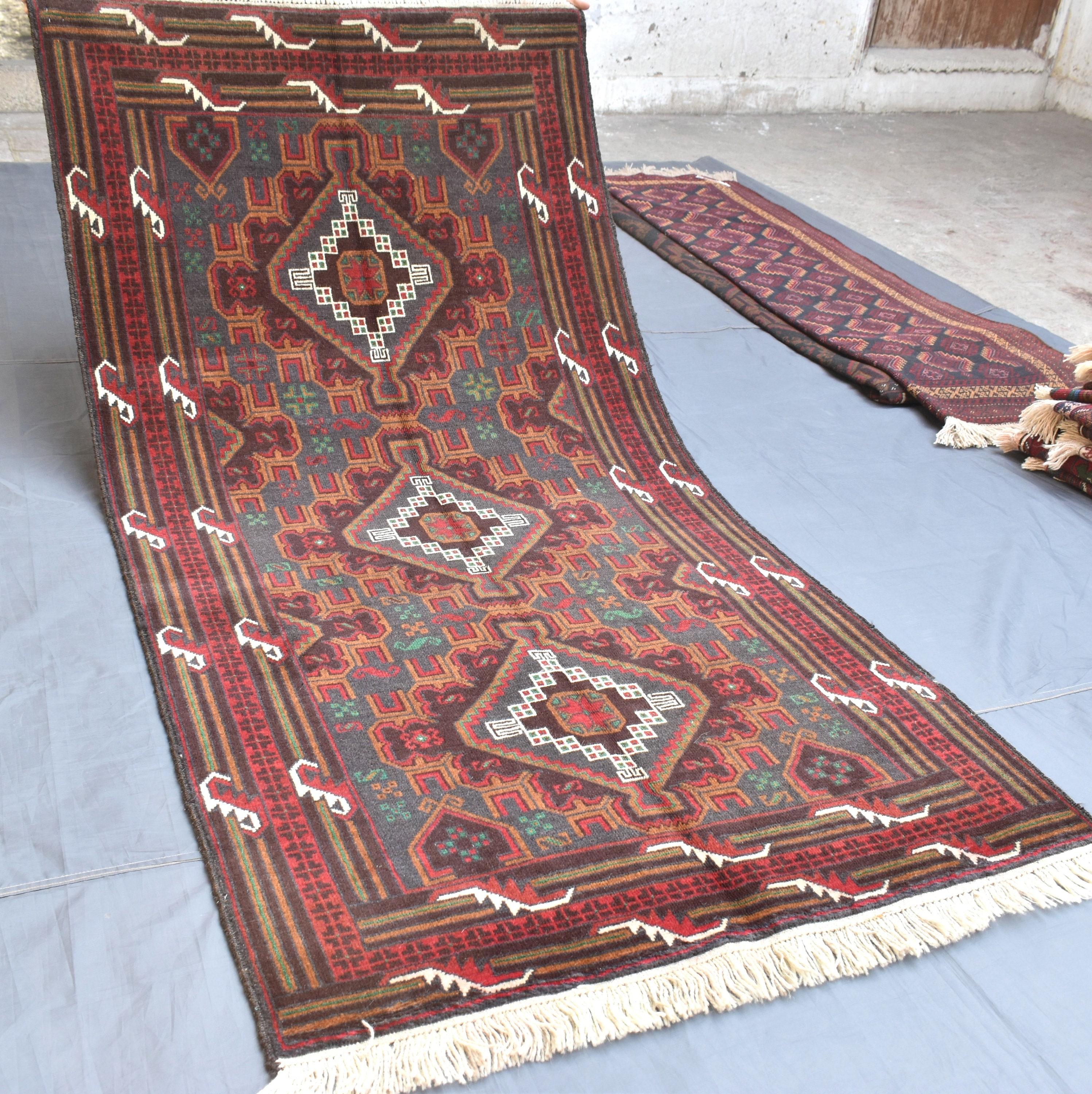 アンティーク トルクメン ラグ、3.6 x 6.9 フィートの上質な手編み