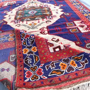 Antique Baluchi Rug 4.6x7.7 Ft, Geometric Area Rug, Afghan Handmade High pile Wool Rug, Oriental Turkmen Rug, Natural Veg dyes Rug Bedroom