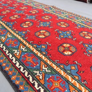 3x10 Ft Red Bukhara Runner Rug, Afghan Handmade Wool Rug, Afghan Runner Rug, Oriental Turkmen Rug, Hallway Runner Rug, Stairs Treads Runner