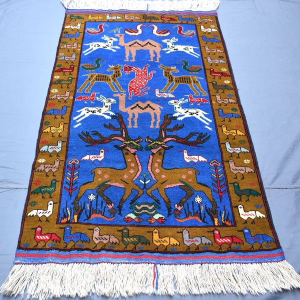 Vintage Blue Oriental Soft Rug Etsy