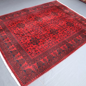 5x7 Bokhara Area Rug- Red Afghan Carpet- Hand Knotted Natural Wool Veg Dyes Rug- Oriental Bokhara Rug- Rugs For Living Room- Bedroom Carpet