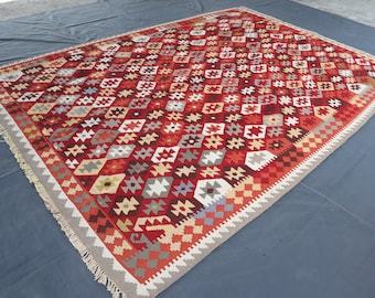 ヴィンテージ キリム ラグ 7 x 10 フィート テラコッタ ヴィンテージ