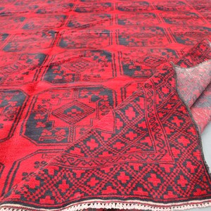 9x12 Ft Turkman Oriental Rug- Afghan Handmade Wool Rug- Tribal Vintage Carpet- Bokhara Ersari Elephant Foot Design Rug- Living Room Rug 9x12