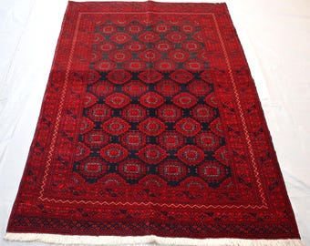4x6 Ft Collectors piece Antique rug, Turkmen Hand Knotted veg dyes Wool Oriental Rug, Afghan Red Bukhara Rug, One of a Kind rug, Bedroom Rug