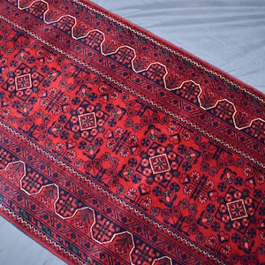 16.7 x 2.8 Ft Runner Rug, Afghan Handmade Wool Rug, Turkmen Bukhara Runner, Hallway Runner, Stairs Runner, Vintage Red Carpet, Runner Rug
