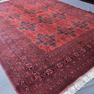 7x10 Ft Afghan Antique Rug, Turkmen Bukhara Rug, Afghan Handmade Wool Rug, Vintage Faded Rug, Low Pile Faded Rug, Bedroom Rug, Afghan Rugs.