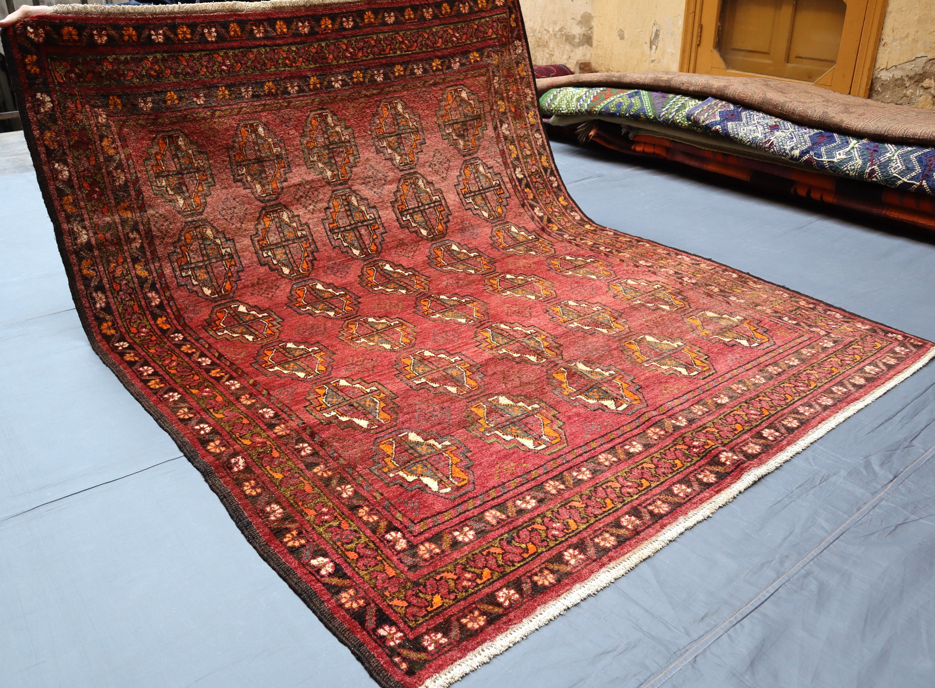 アンティークラグ 4.6x5.8 フィート、ヴィンテージウールラグ