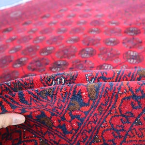 5x6 Ft Red Mori Gul Bukhara Rug- Vintage Afghan Handmade Wool Area Rug- Turkmen Tribal Rug- Oriental Afghan Rug- Office Carpet  Boho Red Rug