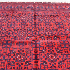 8x11 Ft Large Turkmen Bukhara Rug, Afghan Handmade Wool Fine Quality Wool rug in Excellent Condition, Rug for Living Room, Dining Table Rug