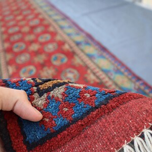 10 Ft Red Runner rug - Antique Turkmen Tribal Rug - Vintage Red Runner rug - Afghan Handmade Wool Bukhara Runner rug - Hallway Runner Rug