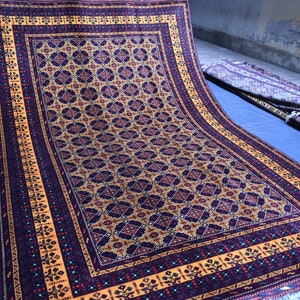 Tappeto geometrico dal design afgano Yousufi 7x10, tappeto in lana annodato a mano, tappeto fatto a mano, tappeto turkmeno orientale Bukhara, tappeto da soggiorno per camera da letto