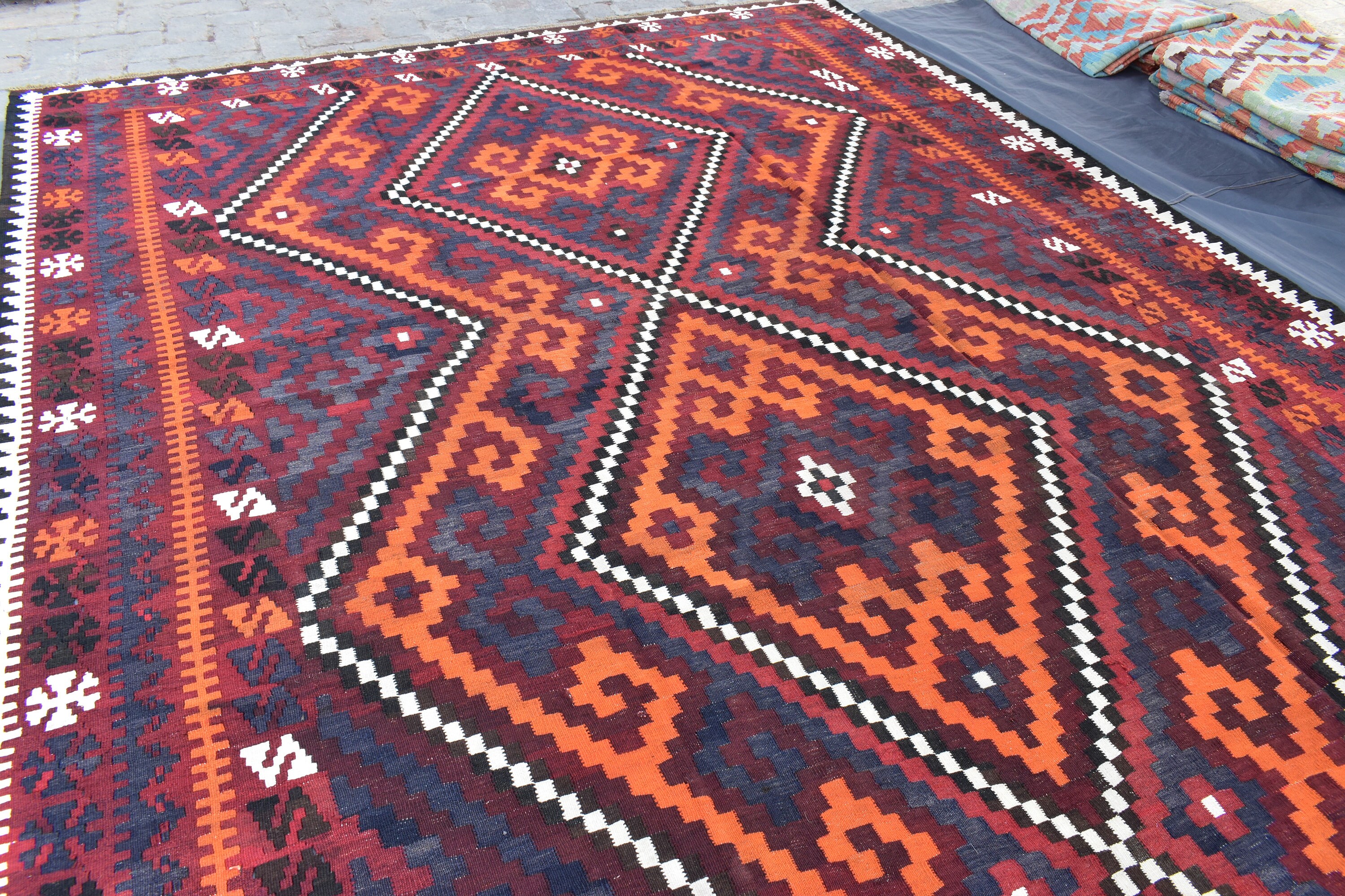 9x16 Large Antique Afghan Terracotta Orange Kilim Rug Authentic ...