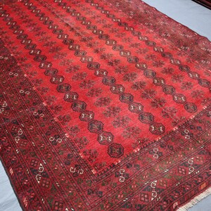 7x10 Ft Red Afghan Antique Bukhara Rug, Vintage Handmade Wool rug, Antique Oriental Rug, Turkmen Tribal Area Rug, Living Room, Bedroom Rug
