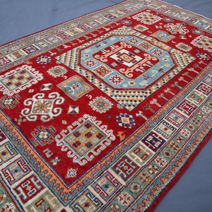 4x6 Kazak Rug - Red Caucasian Afghan Hand knotted Natural dyes Wool Area Rug - Oriental Soft Boho Rug - Rugs for Living Room - Bedroom Rug
