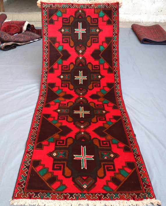 Vintage Tribal Rug, 2.5x6.5 Ft Afghan Antique Area Rug, High Pile