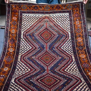 3.3x5.11 Ft Afghan Rug- Handmade Wool Rug- Vintage Rug- Turkmen Tribal Rug, Oriental Red Blue Rug- Bedroom Rug- Office Rug- Kitchen Rug 3x6