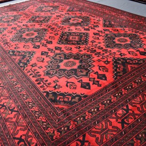 Vintage Area Rug 7x10 Ft, Afghan Geometric Antique Red Carpet, Handmade Veg Dyes Wool Rug, Tribal Turkmen Rug, Bedroom Rug, Living Room Rug