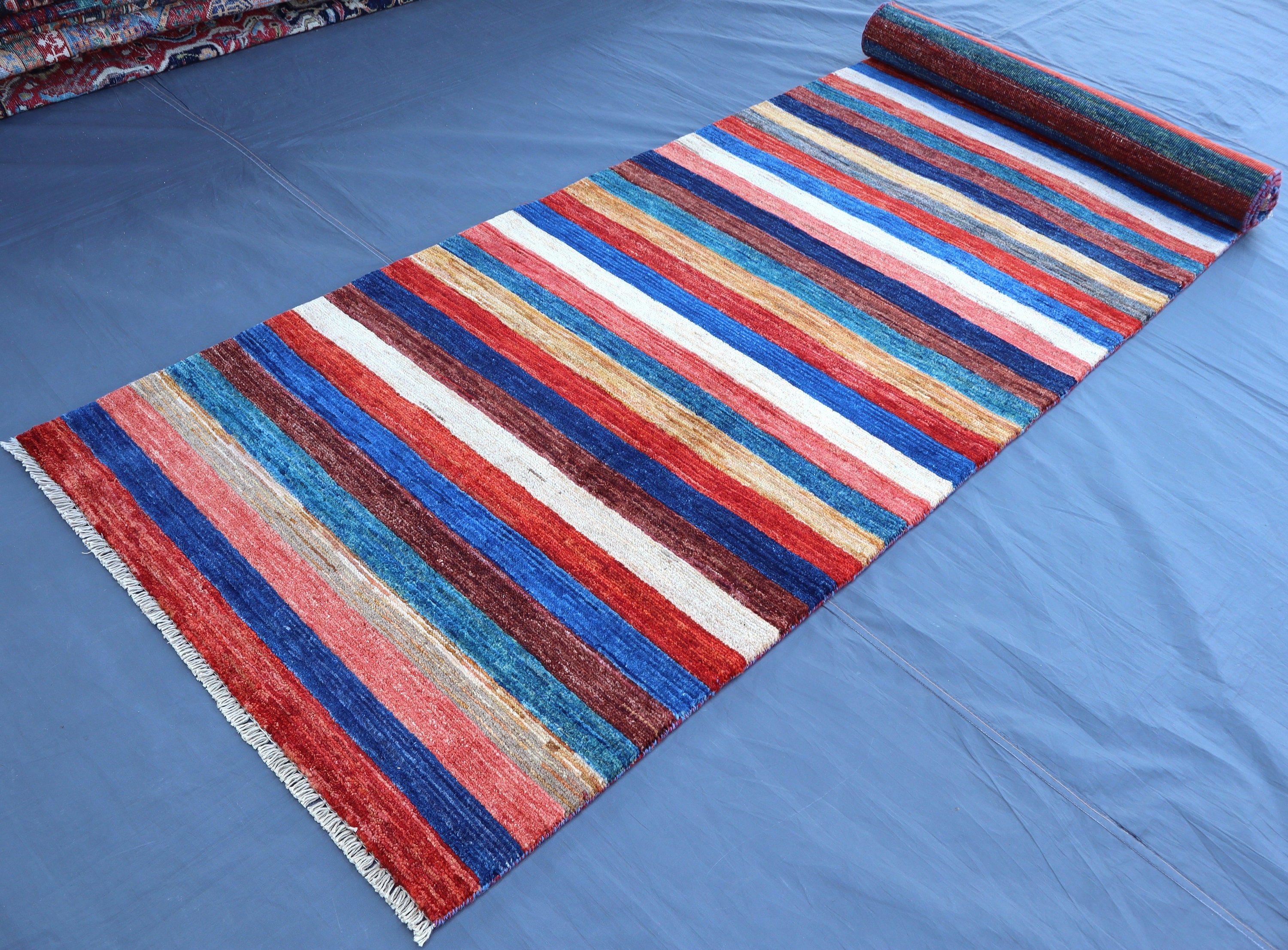 トライバルラグ　パキスタンラグ　ランナー 3 x 10 フィートのランナー ラグ - アフガニスタン ストライプ