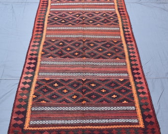 4x10 アンティーク ストライプ ワイド ランナー キリム ラグ