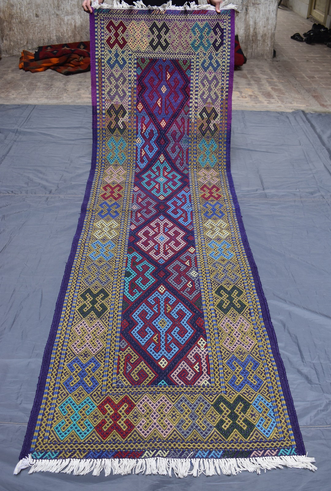 9.4 x 2.7 フィート トルクメン トリブル ハンドメイド ランナー