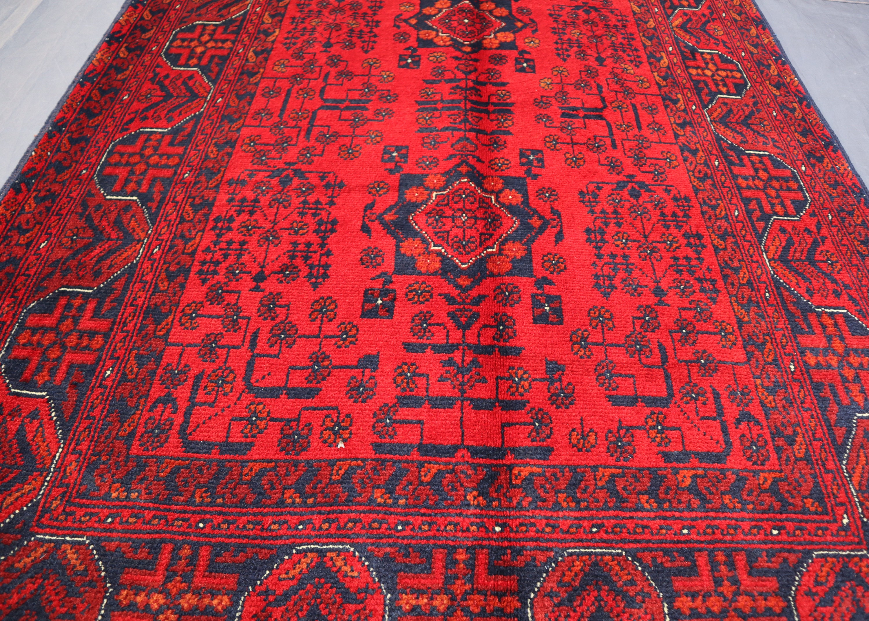 AFGHAN RED RUG 3x5 Ft I Oriental Turkoman Bokhara Rug I Afghan Handmade ...