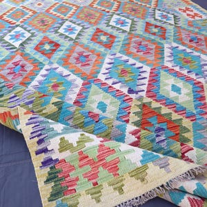 7x10 Ft Afghan Kilim Area Rug, Handmade Wool Area Rug, Turkmen Flatweave Rug, Oriental Wool Rug, Office Bedroom Rug, Living Room Carpet 7x10