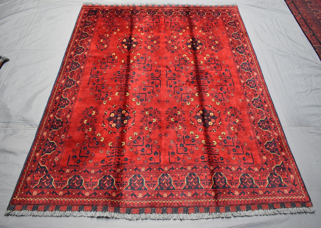 Red Bokhara Rug 5x7 Ft/ Afghan Handmade High Pile Wool Rug/ Khal ...