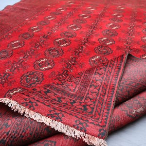 6.8x8.6 Ft Red Antique Carpet, Afghan Bukhara Rug, Handmade Wool Area Rug, Oriental Area Rug, Turkmen Tribal Rug, Living Room Rug, 7x9 Rug
